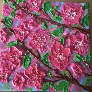 Pink Cherry Blossoms 8x8 inch 3D Impasto Painting